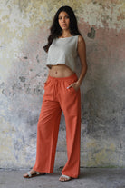 Odana's | Sustainable Gifts | TRINITY Linen Blend Women's Pants (Burnt Orange, Brown) | Harem Pants | Sustainable Fashion