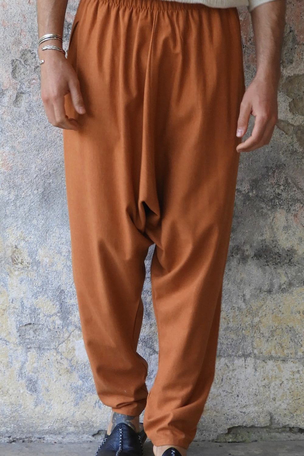 Odana's | Sustainable Gifts | MOON Women's Linen Blend Harem Pants (Windsor Tan, Burnt Orange) Windsor Tan | Linen Harem Pants | Sustainable Fashion