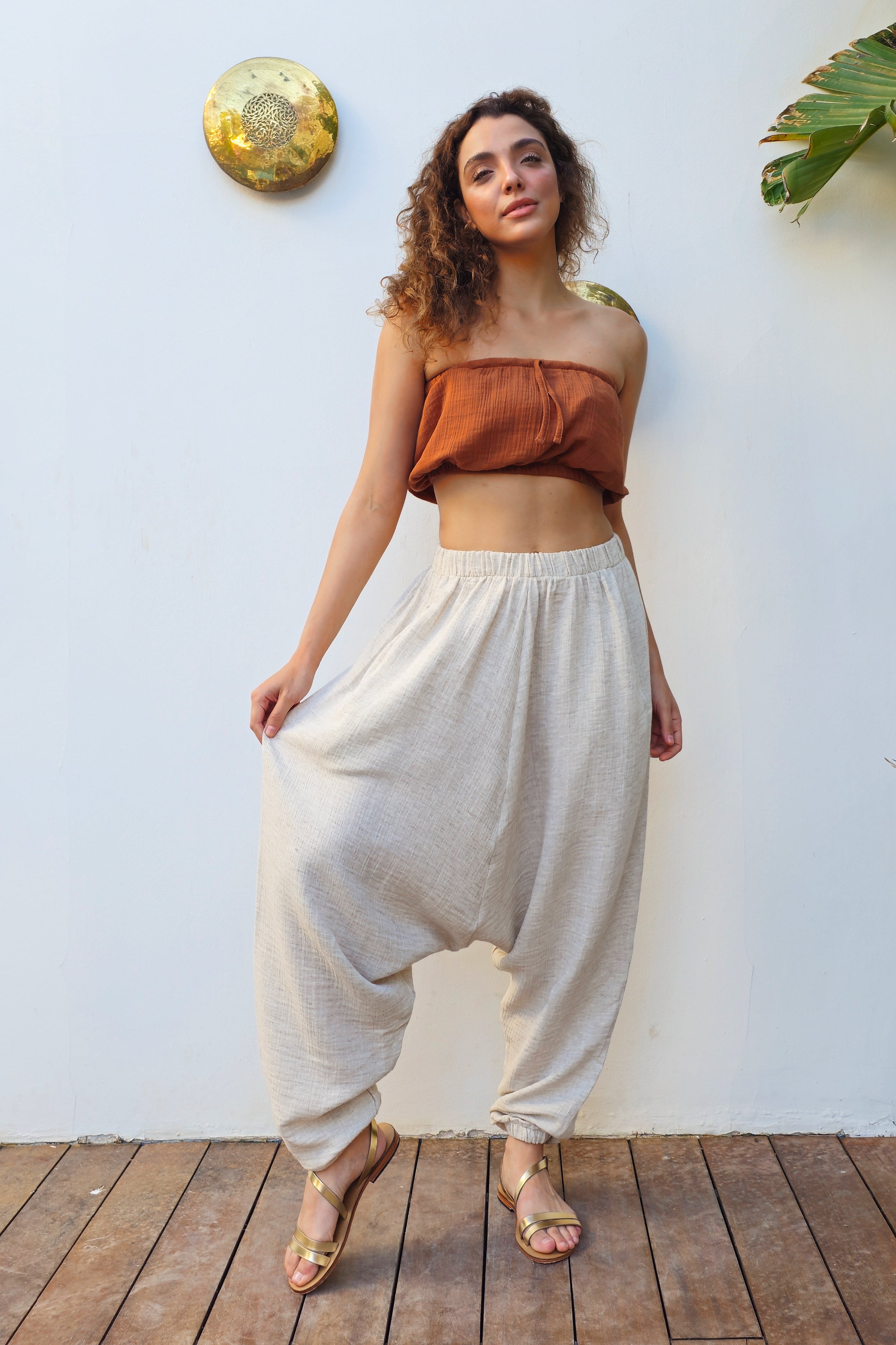 ムゥムゥ様RUSTIC LINEN PANTS Ameri Women's Tribal Hemp Harem Pants – Breathable Sustainable Drop