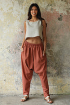 Odana's | Sustainable Gifts | MOON Gender Neutral Linen Blend Harem Pants (Terra Cotta, Almond Green) | Linen Harem Pants | Sustainable Fashion