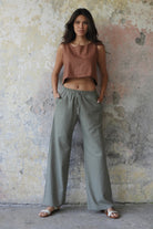 Odana's | Sustainable Gifts | TRINITY Linen Blend Women's Pants (Almond Green, Dark Gray, Windsor Tan) | Linen Pants | Sustainable Fashion