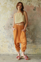 Odana's | Sustainable Gifts | GAIA Women's Organic Gauze Cotton Harem Pants (Red, Terra Cotta, Caramel) | Harem Pants | Sustainable Fashion