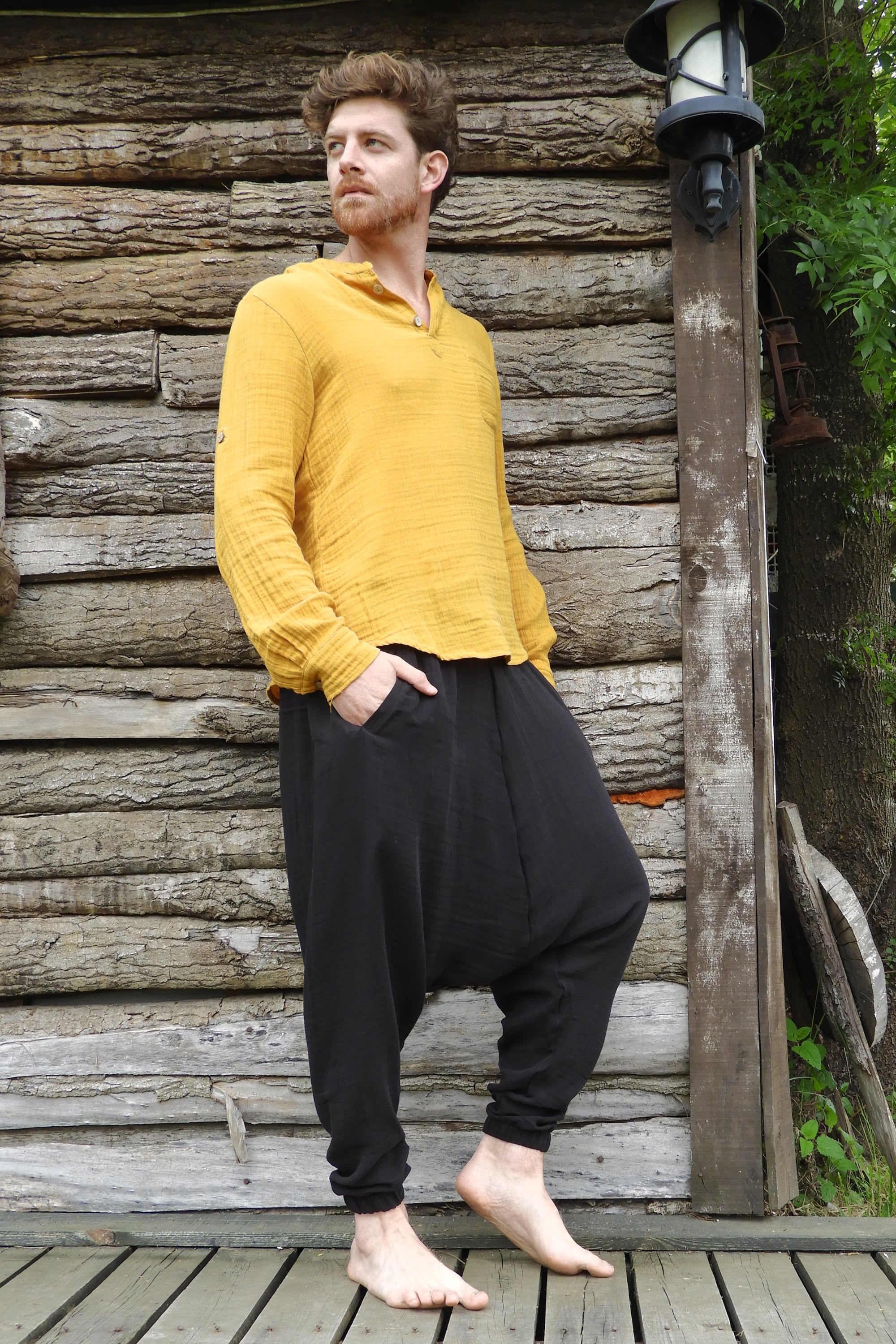 Sustainable  | TRIBAL Men's Gauze Cotton Harem Pants (Black, Beige) by Odana's