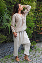Odana's | Sustainable Gifts | SAND Women's Linen Harem Pants, Beige | Harem Pants | Sustainable Fashion