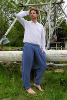 Odana's | Sustainable Gifts | RELAX Gender Neutral Organic Gauze Cotton Harem Pants (Brown, Indigo Blue) | Harem Pants | Sustainable Fashion