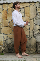 Odana's | Sustainable Gifts | TRIBAL Gender Neutral Organic Gauze Cotton Harem Pants (Brown, Gray) | Harem Pants | Sustainable Fashion