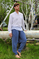 Odana's | Sustainable Gifts | RELAX Gender Neutral Organic Gauze Cotton Harem Pants (Brown, Indigo Blue) | Harem Pants | Sustainable Fashion