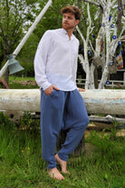 Odana's | Sustainable Gifts | RELAX Men's Organic Gauze Cotton Harem Pants (Indigo Blue) | Harem Pants | Sustainable Fashion