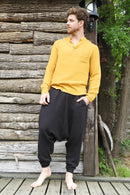 Odana's | Sustainable Gifts | TRIBAL Men's Organic Gauze Cotton Harem Pants (Black, Beige) | Harem Pants | Sustainable Fashion