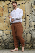 Odana's | Sustainable Gifts | TRIBAL Gender Neutral Organic Gauze Cotton Harem Pants (Brown, Gray) | Harem Pants | Sustainable Fashion