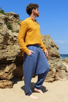 Odana's | Sustainable Gifts | RELAX Gender Neutral Organic Gauze Cotton Harem Pants (Brown, Indigo Blue) | Harem Pants | Sustainable Fashion