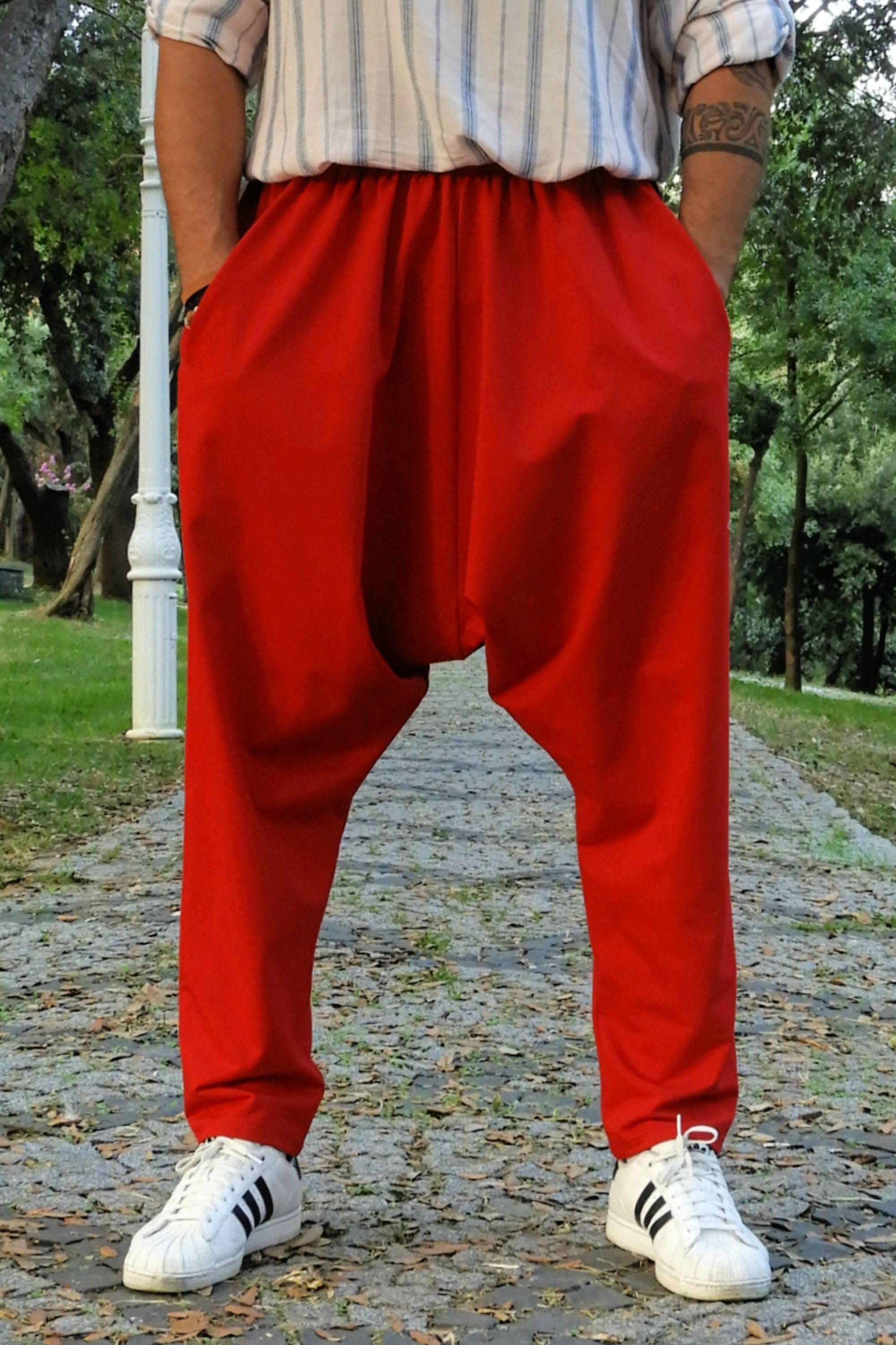 Sustainable  | SNOW Men's Harem Pants For Winter (Gray, Red) by Odana's