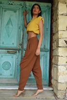 Odana's | Sustainable Gifts | RELAX Gender Neutral Organic Gauze Cotton Harem Pants (Brown, Indigo Blue) | Harem Pants | Sustainable Fashion